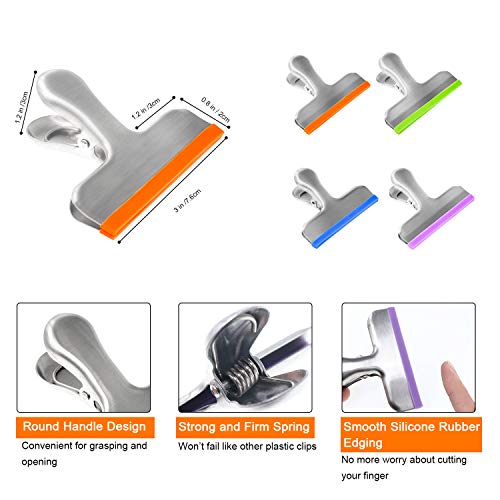 Coideal Food Storage Bag Clips - 8 Pcs Large 3 Inch Metal Freezer Clips With Rubber for Kitchen, Coffee, and Chips - Image 5