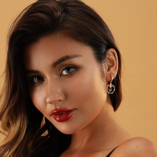 Abdot Gold Dainty Birth Flower Earrings 14K Gold Plated Floral Huggie Hoop Earrings For Women Wildflower Earrings Hypoallergenic Earrings Handmade Earrings Valentines Day Earrings Jun Rose Earrings #TOP6