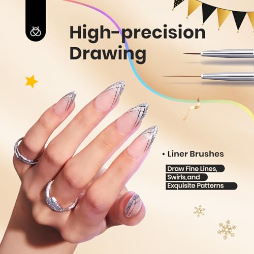 Gelab cosmetics LLC Beetles Gel Polish Nail Art Brushes, 6 Pcs Fingernail Art Design Pens, Wood Alloy Handle, Dotting Pen Clean Up Liner French Nail Brush Set, DIY Manicure Tools
