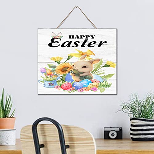 Jolie plaque en bois Happy Easter Bunny Rabbit pour célébrer le printemps