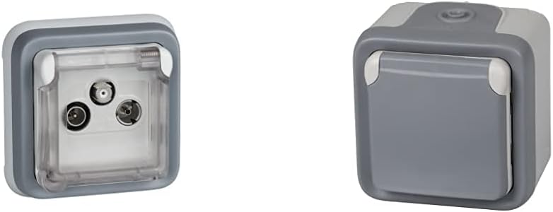 Legrand, 191516 Plexo Enchufe TV, Toma Antena TV para empotrar, Gama Plexo, Color Gris, protección contra el Agua (IP55) + 191504 Base De Enchufe ...