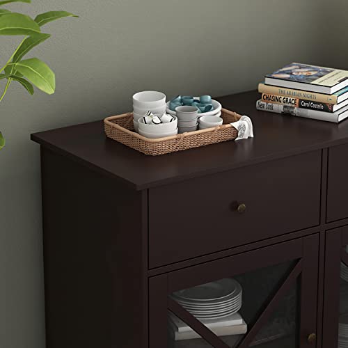 Ecacad Modern Wood Sideboard Buffet Storage Cabinet With 3 Acrylic Glass Doors, 3 Drawers & 6 Compartments, Kitchen Cupboard Console Table For Living Room, Espresso (62”L X 17.5”W X 32.9”H) #TOP5