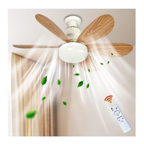 Lights Bulb Ceiling Fan for Bedroom Dimmable E27 Base Led Ceiling Fans with Light and Remote Control 3 Colors 3 Speeds Modern Kitchen Screw In Ceiling Fans Lamps UK (52cm/20.47in , Base Not Included)