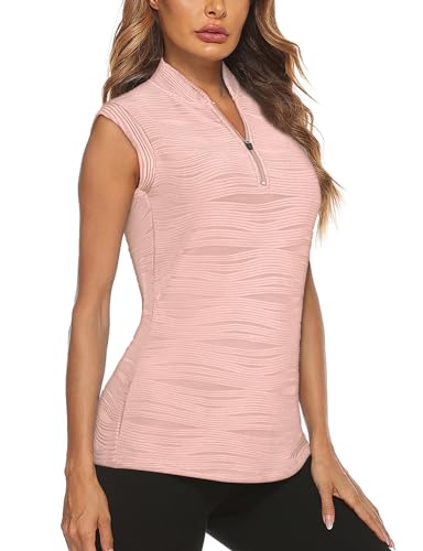 LURANEE Camiseta feminina de golfe sem mangas com zíper e secagem rápida para treino, rosa, XXG