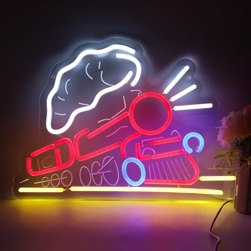 Image of Vintage Train Neon Sign - Locomotive Neon Lights Wall Decor for Bedroom, Living Room, Bar, Kids Room, or Game Room - Retro Railroad LED Light