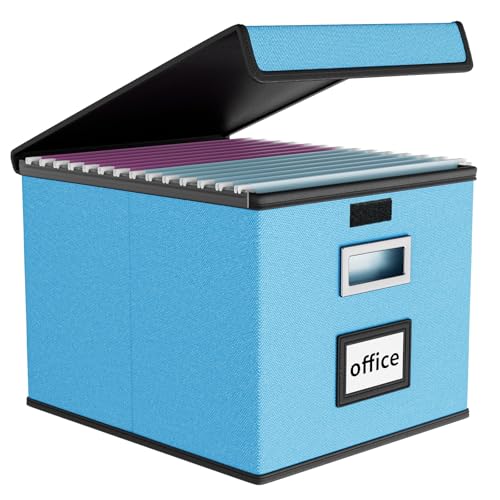 Huolewa File Organizer Box with Lid, Collapsible File Folder Organizer