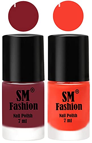 Image of Long Lasting Nail Polish | Nail Paint Combo 7 ml Each) - Set of 2 Lip-Light Orange