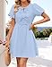 ZESICA Women's Summer Short Sleeve Tie Front Mini Dress Cute Babydoll Ruffle Pleated A Line Tunic Dresses,Blue,Medium