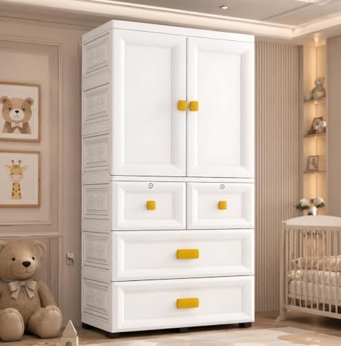 Image of HIWARE Premium Modular Wardrobe for Bedroom, Kids Room and Home | Spacious Clothes Storage Cabinet with Drawers and Shelves | Modern Stylish Design, Heavy Duty, Multiuse Organizer -MS18932-White
