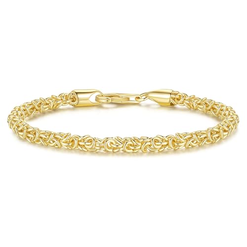 14K Gold Bracelets for Women & for Men Byzantine Link Chain Charm Bracelet for Womens & for Mens Non Tarnish Secure Lobster Clasp Jewelry 5 Sizes (6.5
