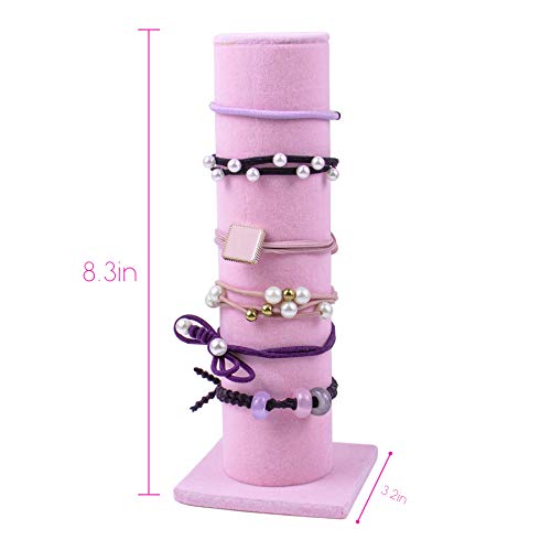 Auear, Velvet Vertical Tower Display Bracelet Tower Vertical Hair Band T-Bar Display Holder For Headband Scrunchie (Pink, Square Bottom, 1-Pack) #TOP1