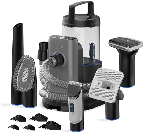FURME Professional Plus Pet Grooming Vacuum Kit - Cat & Dog Grooming Kit for Easy Pet Care at Home, Quiet & Safe Dog Hair Remover Machine with Brush, Clipper, Shedding & Cleaner Tools & 2L Canister