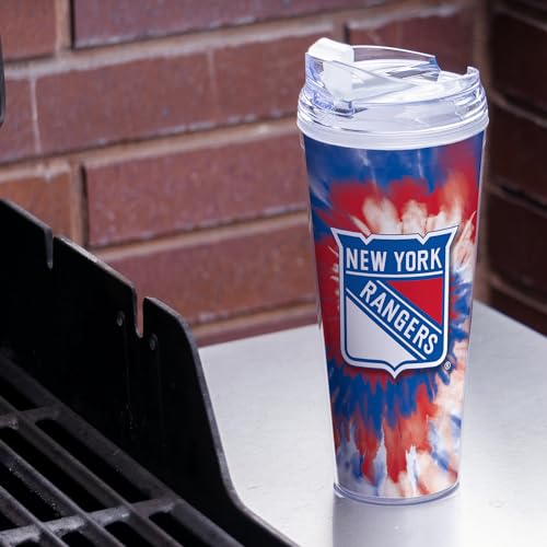 Image of Rico Industries NHL Hockey Team Color Tie Dye 24oz Metallic Acrylic Tumbler with Hinged Lid, Officially Licensed Double Wall Tumbler with Straw