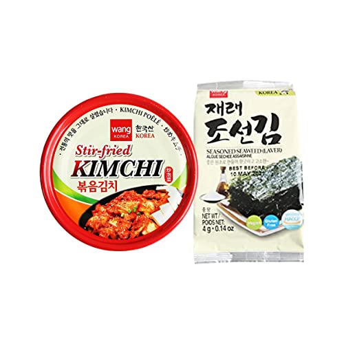 Wang Korean Roasted Seaweed Snack (24Packs) And Canned Stir-Fried Kimchi (3Packs) #TOP22