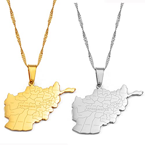 Carte De L’Afghanistan Colliers Pendentifs - Charme Ethnique Patriotic Africa Carte Colliers Drapeau, Couleur Or Bijoux Hip Hop Classiques Pour Les Femmes Hommes Tendance Fête Cadeau,Argent,60Cm