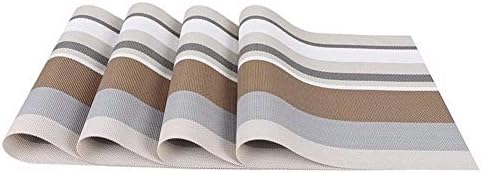 Wondder Set of 4 Placemats PVC Bar Mat Plate Dinner Table Mats Set Kitchen Hot Pads 30 * 45cm (Stripes Green)