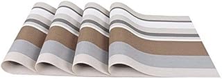 Wondder Set of 4 Placemats PVC Bar Mat Plate Dinner Table Mats Set Kitchen Hot Pads 30 * 45cm (Stripes Green)