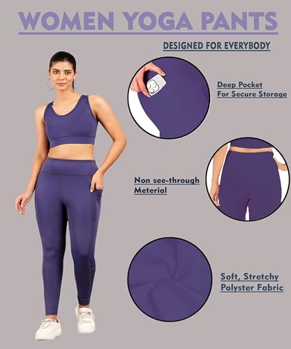 Image of NEVER LOSE Thick High Waist Yoga Pants with Pockets, Tummy Control Workout Running Yoga Leggings for Women