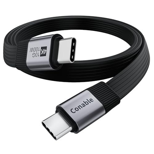 Flat USB C Cable 1ft/12inch, USB C 3.1 Cable, 100W, 10Gbps Data, 4K Video