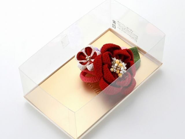 髪飾り コームタイプ 和装 振袖 浴衣 卒業式 曰本製 つま細工 レッド kk-638-47.105wt