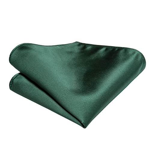 Image of Hi-Tie Silk Solid Color Dark Green Men Neckties Classic Tie and Pocket Square Lapel Pin Silver Tie Clip Cufflinks Set Wedding Business 6PCS