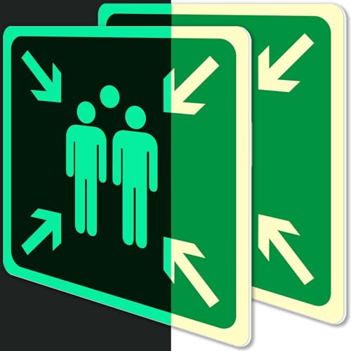 Panneau point de rassemblement d'urgence en PVC autocollant 30x30 cm - Lot de 2