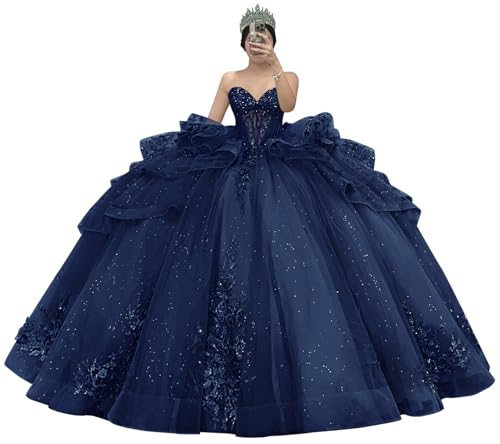 Zhangyo Tulle Navy Quinceanera Dresses with Bow Lace Prom Dresses Size 0