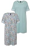 weicher Jersey Ulla Popken Damen 2pcs, Bigshirts, Fall Print Nachthemd, Minze, 42/44