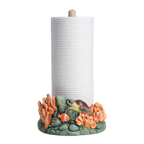 Bicuzat Sea Animal and Coral Pattern Paper Towel Holder Stand, Resin Turtle Dolphin Crafts Display for Kitchen Countertop, Cafe Western Restaurant Cake Shop Dessert Shop-Turtle A
