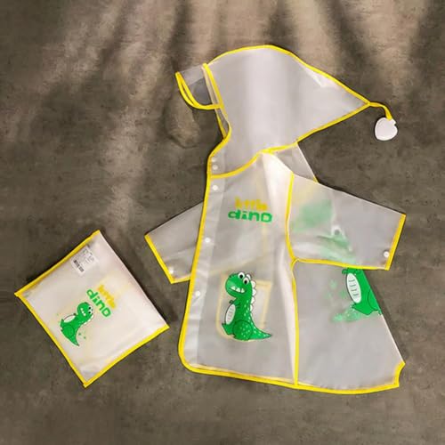 Image of Bold N Elegant Polyester Blend Transparent Dinosaur Print Kid's Waterproof Raincoat Rain Jacket With Hood And Visor For Young Lil Toddler Tween School Boy's And Girls