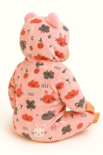 Image of BABYZONE Fluffy Fleece Baby Romper - Hooded Bear Ear Winter Jumpsuit for Boys & Girls