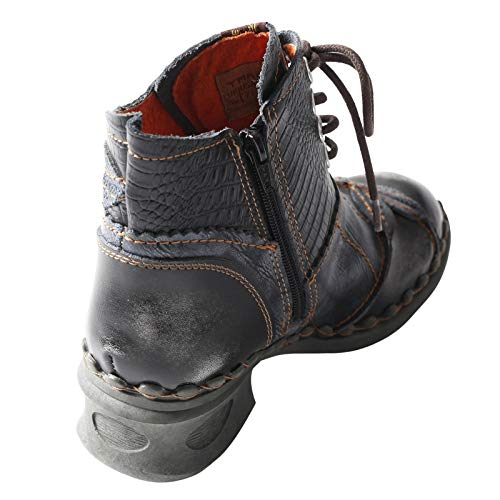 TMA EYES Women's Ankle Boots Low Heel Lace-up Side Zipper Fashion Leather Booties3