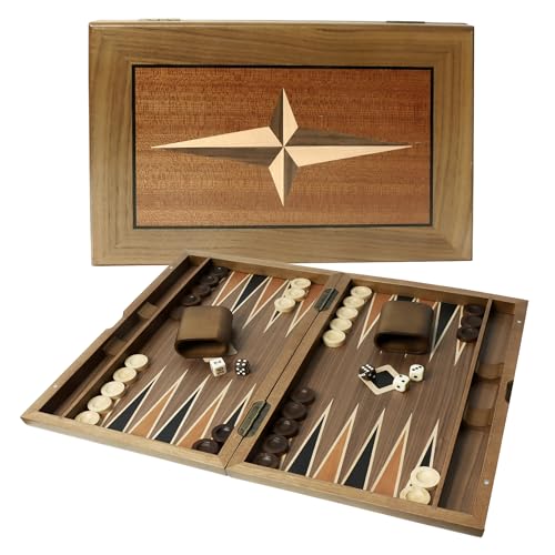 GSE Games & Sports Expert Premium Wooden Folding Inlay Backgammon Board Set, Classic Traditional Strategy Board Games (Star- 17 Inches)
