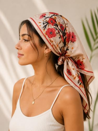 Image of Ravaiyaa - Attitude is everything Women Printed Silk Bandana 21 x 21 Inch Square Headband & Hair Wrap, Soft & Versatile | Fashion Neck Wrap