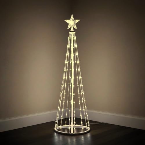 Árbol Navidad de Luces Led con Estrella, 1.5m Metros 218 led Impermeables luz 8 Modos y Temporizador Fiestas de Bodas Navideñas Interior o Exterior 220-240v (Luz Calida 1.5 Metros)