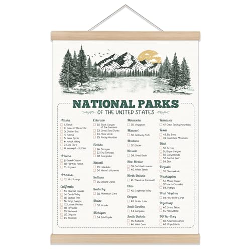 National Park Checklist Poster – 63 US Parks Wall Art