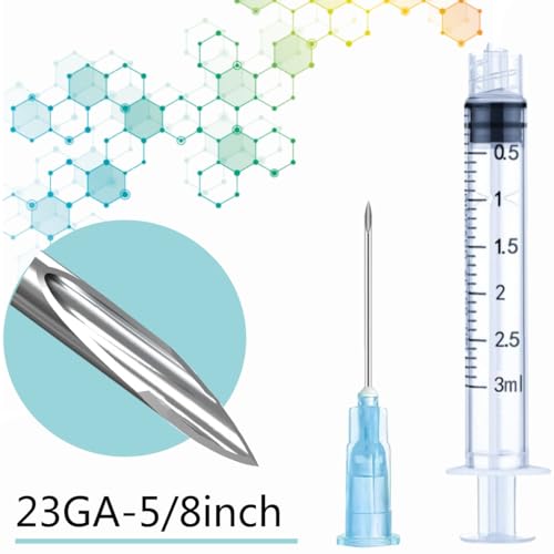 100 Pack 3ml Syringes with Needle - 23 Gauge, 5/8 inch Needle Luer Lock Syringe Individually Sealed Packaged