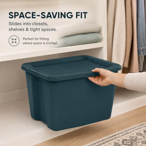 Image of 18 Gal Storage Bin with Snap-On Lid, Stackable Plastic Tote for Home, Teal