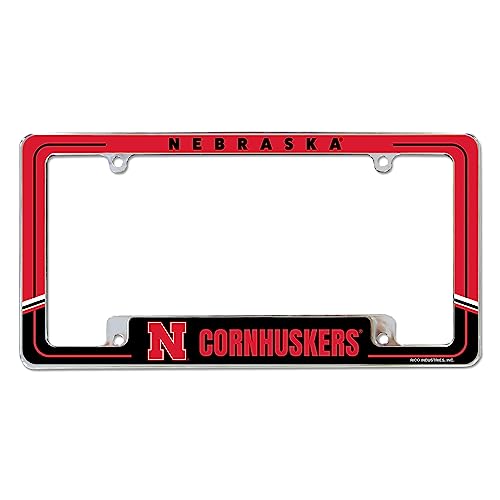 Rico Industries NCAA Nebraska Cornhuskers Two-Tone 12" x 6" Chrome All Over Automotive License Plate Frame for Car/Truck/SUV