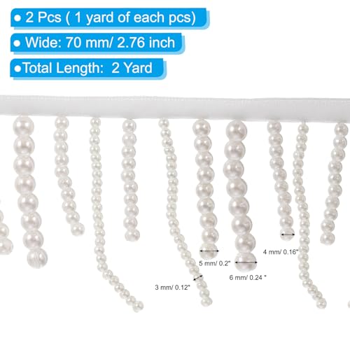 PATIKIL 2 Yard Long Pearl Fringe Beaded Lace Trim - Image 2
