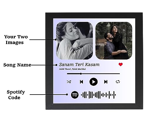 Image of Spotify Photo Frame Wood Wall Mount Personalized Rectangular Collage Picture Music Frame Anniversary For Gift|Scannable Spotify Song Qr Code Frame With Your Photo, Purple & White - 6X6 Inch