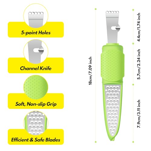 Image of Rainspire Lemon Zester Tool with Channel Knife, Stainless Steel Citrus Zester Tool, Lemon Peeler, Zesters for Kitchen, Ultra Sharp 2-in-1 Tool Easily Creates Citrus Zest (Green)