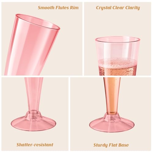 40 Pack Pink Champagne Flutes Plastic Wine Glasses Disposable, 4.5 Oz Clear Mimosa Glasses for 2026 Engagement Wedding Birthday Bar Soccer Football Party Supplies, Bulk Toasting Cocktail Cups by Torchero - Image 7
