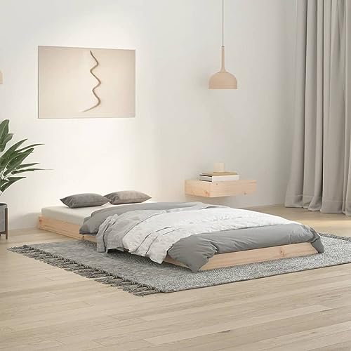 Natulvd Niedriges Plattform-Bettgestell, kleines Einzelboden-Bettgestell mit stabiler Lattenstütze, japanischer Stil, keine Boxspring-Matratze erforderlich (Braun, 90x200 cm)