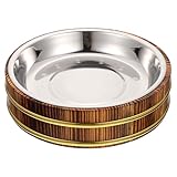 BIUDECO Cubo de Arroz para Interior de Acero Inoxidable Grueso y Base de Madera Carbonizada Resistente al Calor para Mezclar y Servir Cocina Profesional y Doméstica