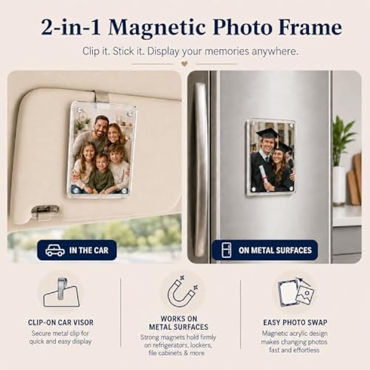 Gift for Boyfriend Husband Girlfriend Car Decorations Interior Picture Holder, Car Visor Photo Clip Magnetic Frame Mother's Day Personalized Photo Gifts Cute Car Decor Accessories 3.5 x 2.4 inch (1 PC)