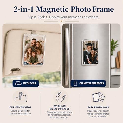 Gift for Boyfriend Husband Girlfriend Dad Car Decorations Interior Picture Holder, Car Visor Photo Clip Magnetic Frame Father's Day Personalized Photo Gifts Cute Car Decor Accessories 3.5 x 2.4 inch (1 PC) - Image 5