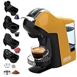 KOTLIE Machine à café multifonctionnelle, compatible avec l'utilisation de capsules et de poudre, 3 températures, 7 niveaux d'eau, réservoir d'eau de 1 l EM-308B (jaune)
