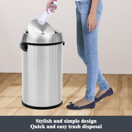 Image of GlowSol 17 Gallon Large Capacity Kitchen Trash Can with Swing Lid, Commercial Trash Can, Heavy Duty Brushed Stainless Steel Garbage Can, 65 Liter, Suitable for Kitchen Outdoor Office