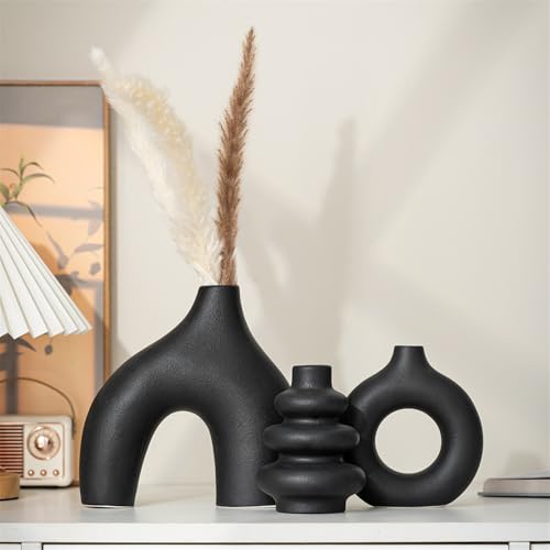 REONROCK White Ceramic Vases Set of 3, Minimalist Nordic Modern